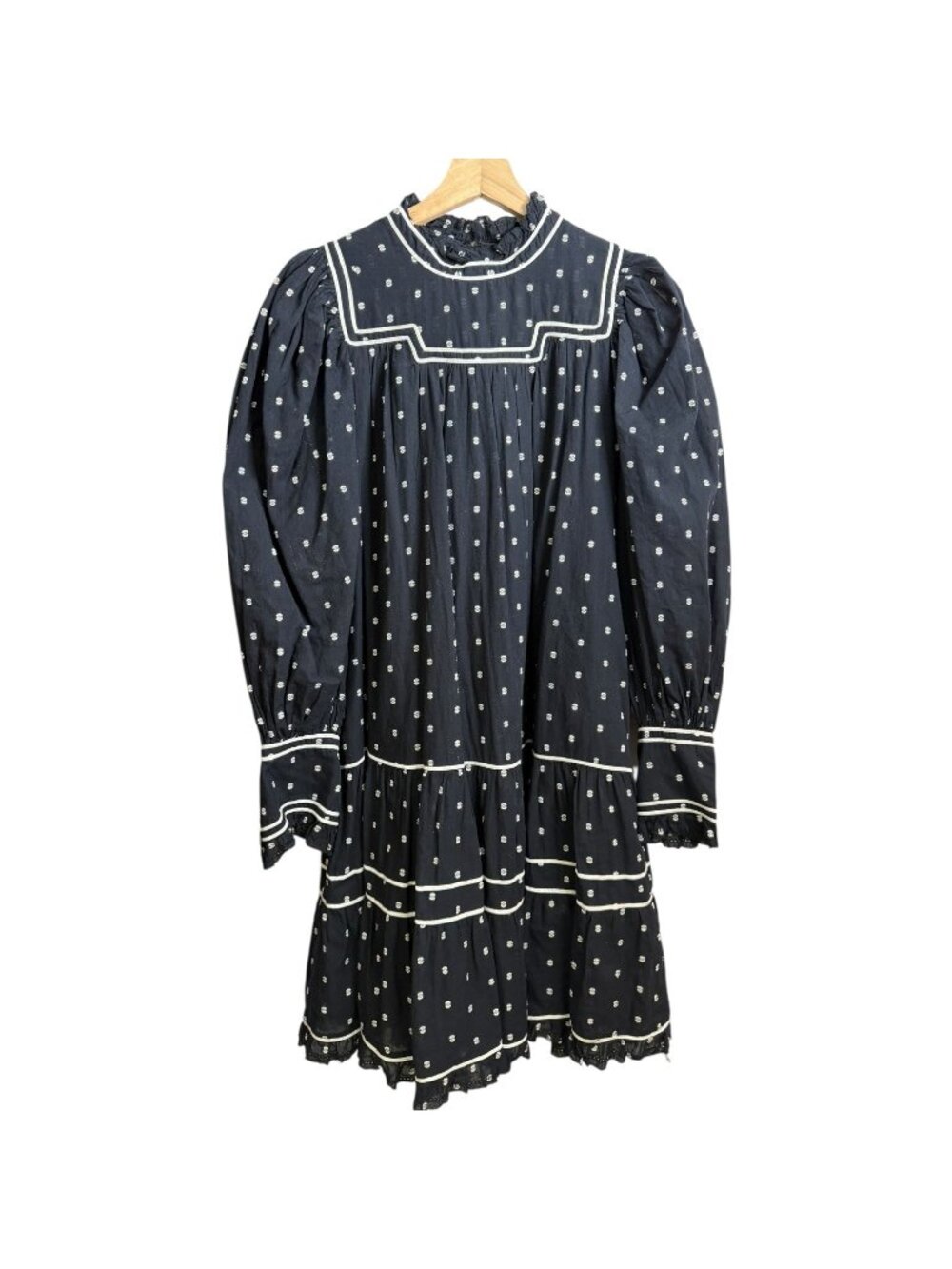 Ulla Johnson Cottagecore Boho Puff Sleeve Blanche Polkadot Dress Black 8